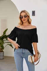 Round Neck Pleated Short Sleeve T-shirt