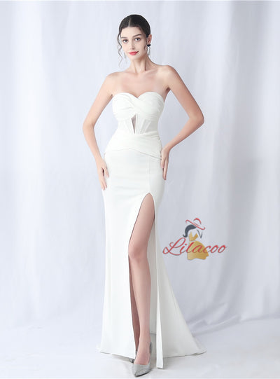 Mermaid Strapless Pleats Split Prom Dress