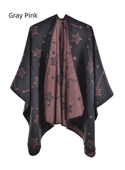 Ladies Jacquard Shawl Split Cloak
