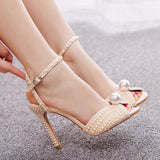 10cm Fishmouth High-heeled Pearl Sandals