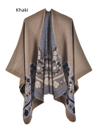 Pastoral Cashmere-like Jacquard Knitted Cloak