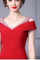 Burgundy V-neck Beading Mother Of The Bride Dress