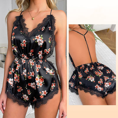 One-piece Ice Silk Sling Shorts Pajamas