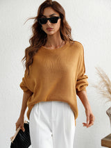 Round Neck Knitted Loose Split Pullover Sweater