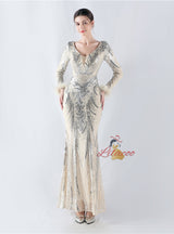 Long Sleeve Mermaid Sequins Prom Dress