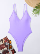 V-neck Backless Solid Color One-piece Swimsuit