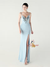 Mermaid Spaghetti Straps Appliques Prom Dress