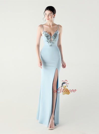 Mermaid Spaghetti Straps Appliques Prom Dress