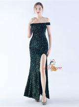 Sequins Off the Shoulder Split Prom Dress
