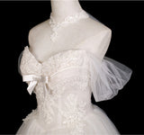 White Tulle Lace Off the Shoulder Wedding Dress