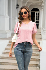 V-neck Spliced Hemmed Short Sleeve T-shirt