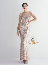 Scoop Neck Sequins Cap Sleeve Beading Prom Dress