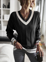 V-neck Contrast Stitching Sweater Top
