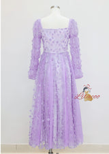 Purple Tulle Long Sleeve Prom Dress