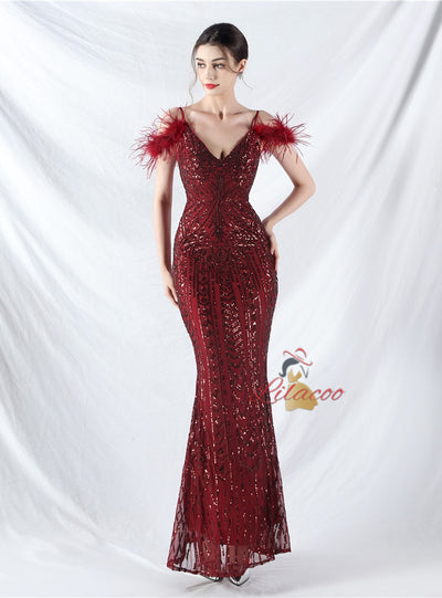 Mermaid Sequins Spaghetti Straps Prom Dress