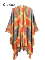 Double-sided Plaid Split Shawl