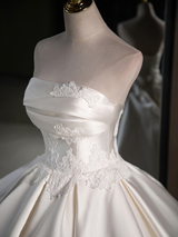 Ivory Ball Gown Satin Strapless Lace Wedding Dress