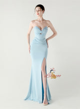 Mermaid Strapless Pleats Beading Prom Dress