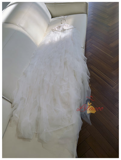 White Tulle Halter Backless Beading Prom Dress