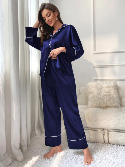 Silk-like Ladies Long-sleeved Pajamas Suit