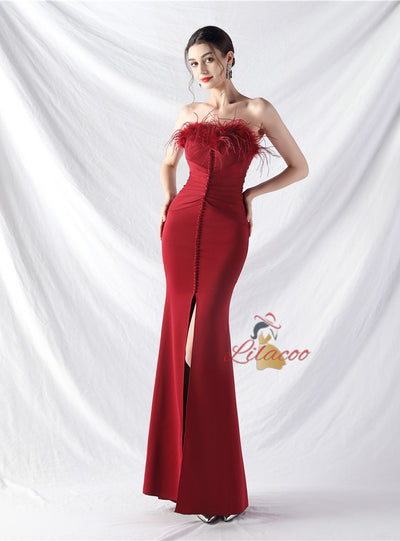 Mermaid Strapless Pleats Split Prom Dress