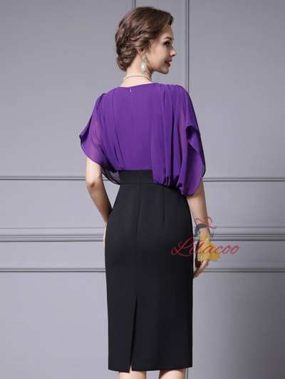 Fuchsia V-neck Mother Of The Bride Dress