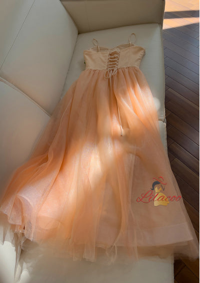Orange Tulle Straps Beading Prom Dress