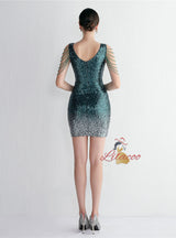 V-neck Sequins Beading Short Prom Dress