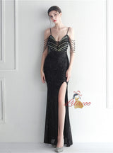 Spaghetti Straps Sequins Beading Prom Dress