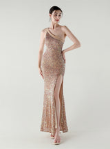 Mermaid Sequins One Shoulder Beading Prom Dress