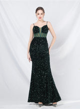 Mermaid Sequins Spaghetti Straps Split Sequins Prom Dress