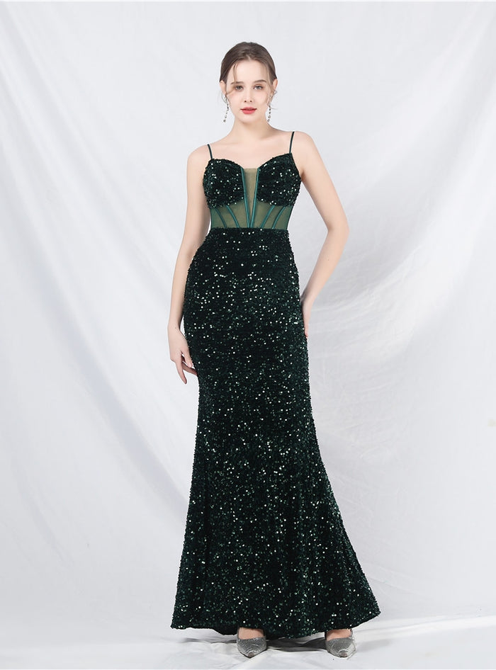 Mermaid Sequins Spaghetti Straps Split Sequins Prom Dress