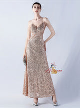 Spaghetti Straps V-neck Beading Prom Dress