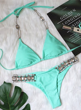 Sexy Crystal Diamond Strap Backless Bikini