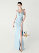 Mermaid Spaghetti Straps Beading Split Prom Dress