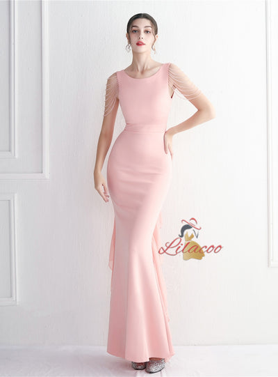 Mermaid Backless Beading Prom Dress