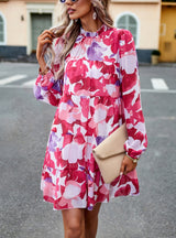 Printed Long-sleeved Short Dress