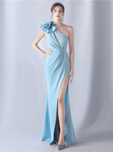 Mermaid One Shoulder Pleats Split Prom Dress