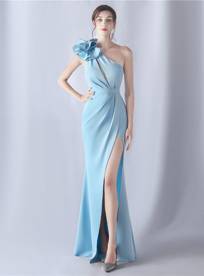 Mermaid One Shoulder Pleats Split Prom Dress