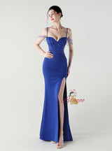 Mermaid Spaghetti Straps Beading Split Prom Dress