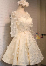 Yellow Short Sleeve 3D Flower Homecoming Dress