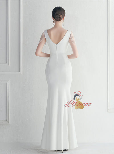 V-neck Mermaid Split Beading Prom Dress