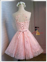 Red Lace Beading Homecoming Dress