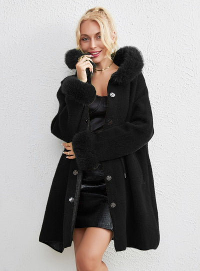 Solid Color Loose Fur Collar Imitation Mink Coat