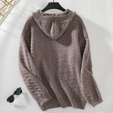 Solid Color Hooded Retro Loose Long Sleeve Sweater Coat