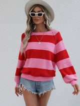 Spliced Striped Pullover Loose Sweater
