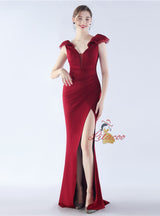 Mermaid V-neck Pleats Split Prom Dress