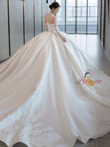 Vintage Ivory Satin Strapless Lace Wedding Dress