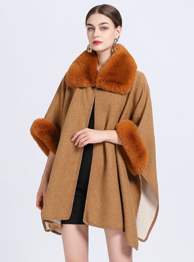 Wool Collar Shawl Cloak Knitted Woolen Coat
