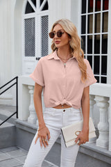 Lapel Short Sleeve Loose Chiffon Shirt